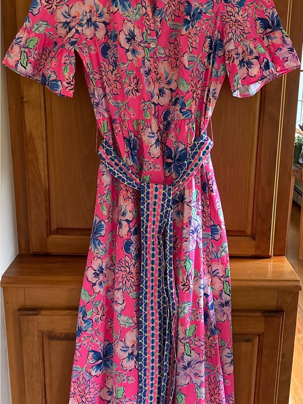 Lilly Pulitzer Pink Floral Maxi Dress with Blue & Green Accents